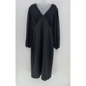 ASOS Black Curved‎ V-neck Textured Balloon Sleeves Midi Dress Sz 12, See Photos